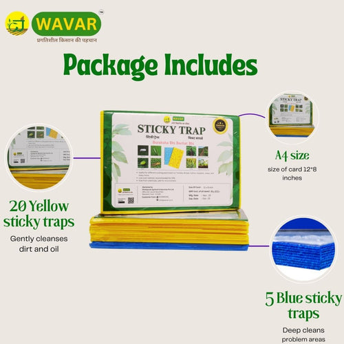 Wavar Sticky Trap Mix (A4 Size); 20 Yellow & 5 Blue — Farm Equipments