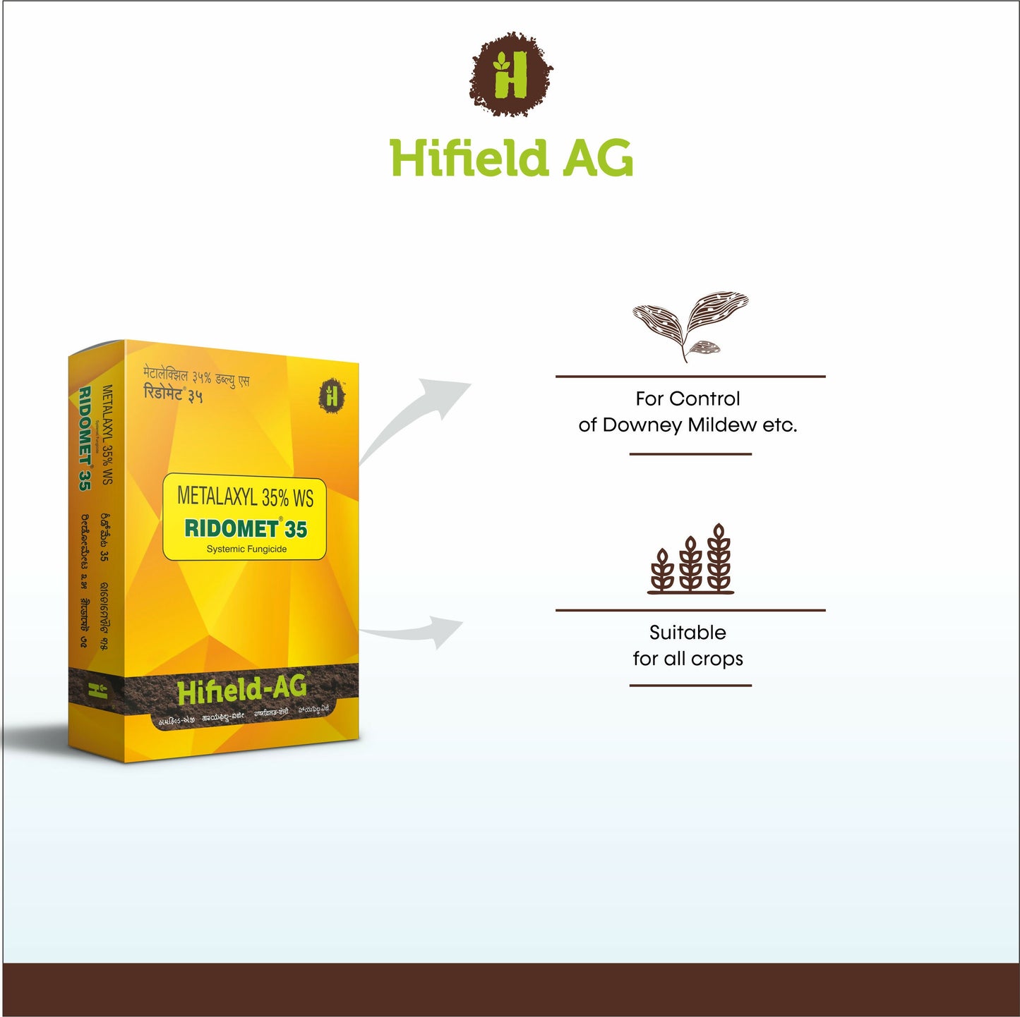 Ridomet® (Metalaxyl 35% WS) For control of downy mildew as well as seed dresser.