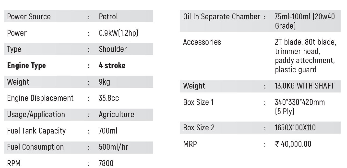 Neptune Back Pack Brush Cutter BC-360 BPK with 36 CC 4 Stroke engine - Khethari