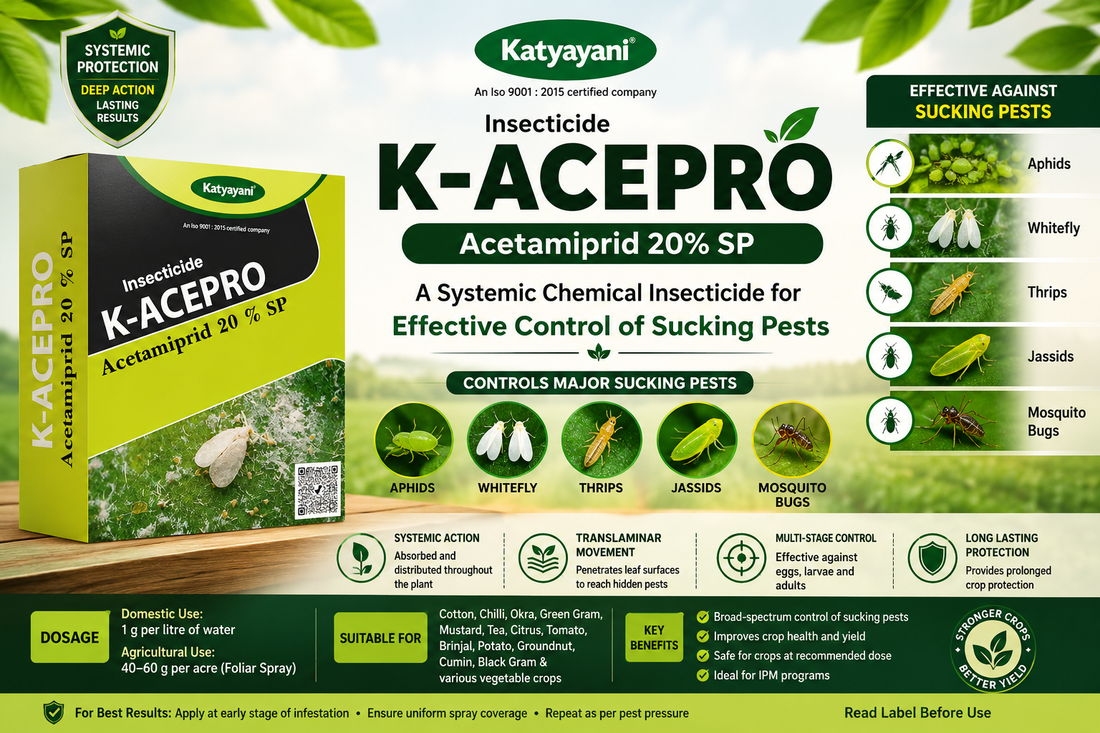 Katyayani K-Acepro | Acetamiprid 20% SP A Systemic Chemical Insecticide for Effective Control of Sucking Pests