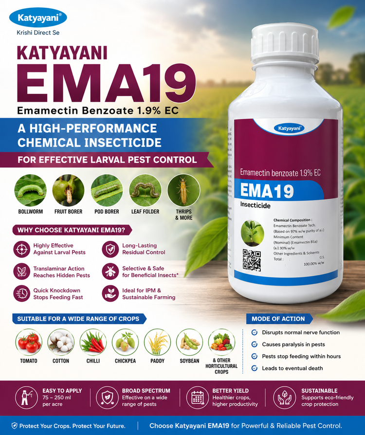 Katyayani EMA19 | Emamectin Benzoate 1.9% EC: A High-Performance Chemical Insecticide for Effective Larval Pest Control