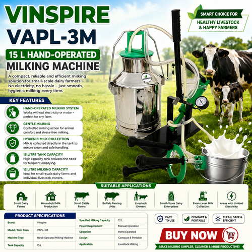 VINSPIRE 15 LITRE HAND OPERATED MILKING MACHINE