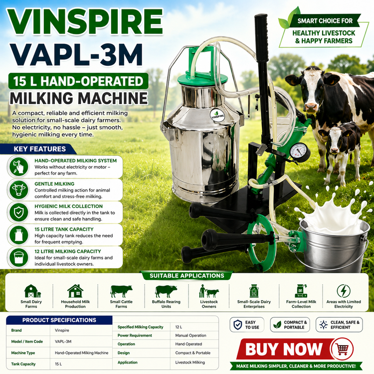 VINSPIRE 15 LITRE HAND OPERATED MILKING MACHINE