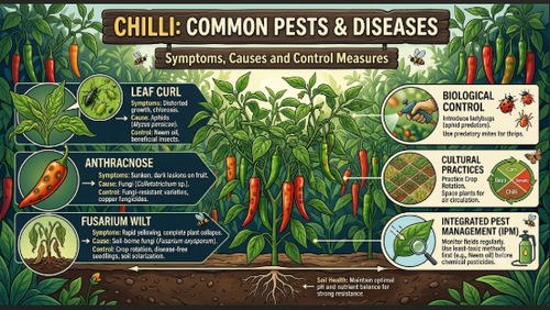 Common Pests and Diseases in Chilli: Symptoms, Causes and Control Measures