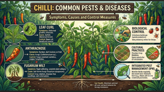 Common Pests and Diseases in Chilli: Symptoms, Causes and Control Measures