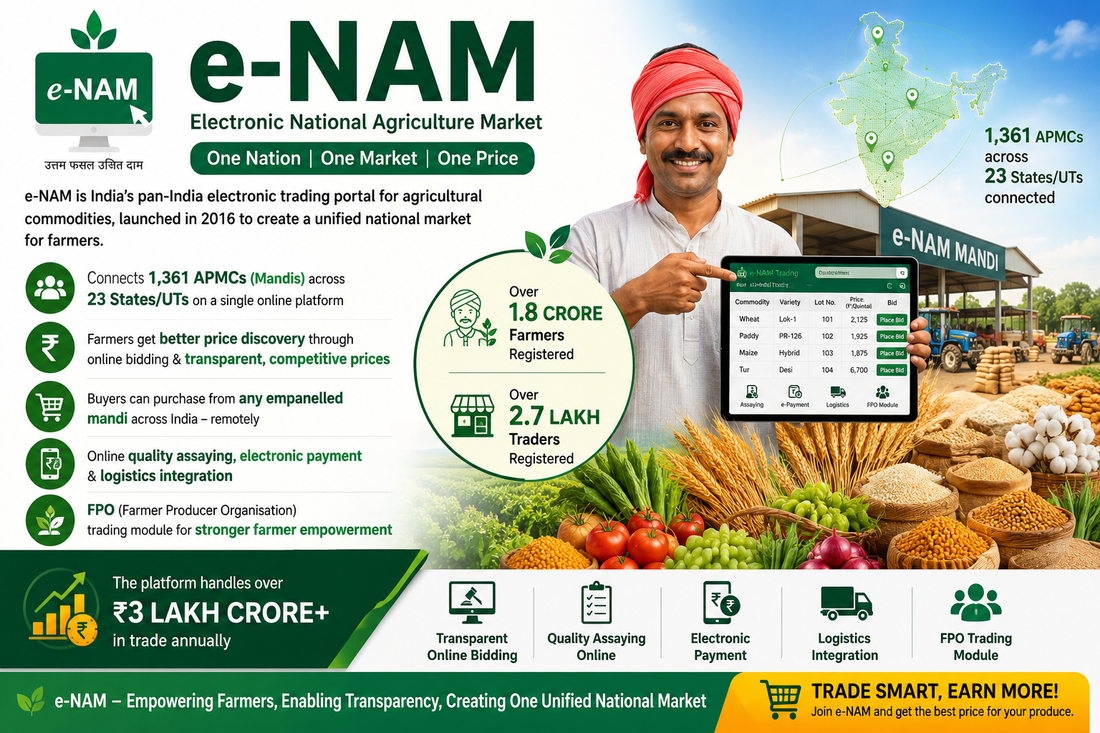 WHAT IS e-NAM (National agriculture market)/e-NAM -National agriculture market 2026- Online Mandi for 1.8 crore Farmers