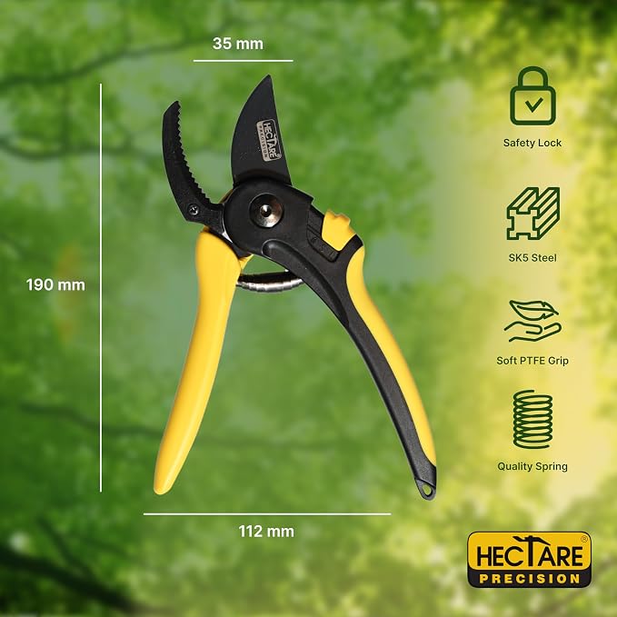 HECTARE Anvil Pruning Secateurs - Heavy Duty Garden Clippers for Dry & Hard Wood, Comfort Grip, Stainless Steel Blades, Ideal for Thicker Branches