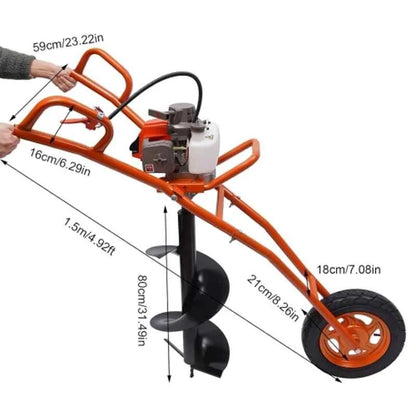 Vinspire 63CC 2.2kW 2 Stroke Trolly Earth Auger with 12 inch Drill Bit