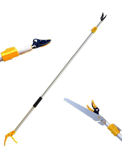 HECTARE Long Reach Pruner & Fruit Harvester - 10 ft Telescopic Aluminum Pole Saw with Cut and Hold Feature for Thin Branches, Lightweight Design
