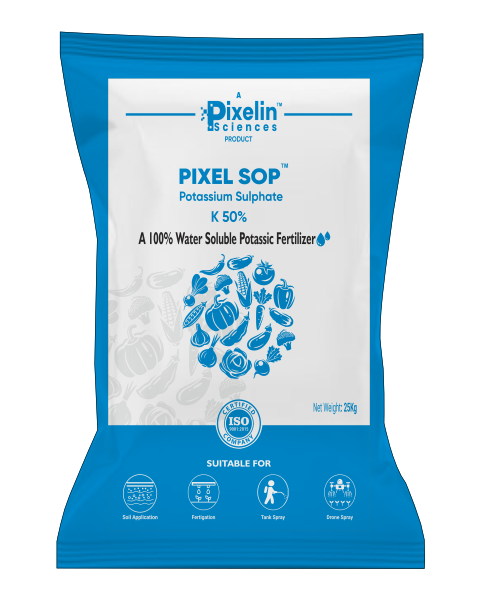 PIXEL SOP NPK 00:00:50 Fully Water-Soluble Potassium Fertilizer for Enhanced Flowering, Fruiting, and Crop Quality