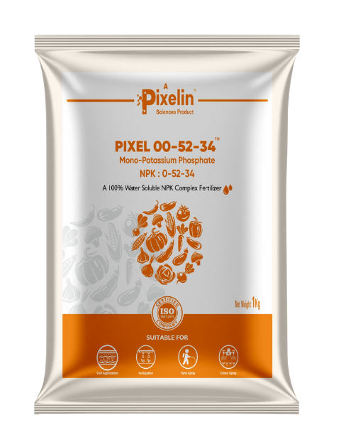 Pixel NPK 00:52:34 Fast-Acting Phosphorus & Potassium Fertilizer – Optimized for Trickle Irrigation, Enhanced Root Development, and Consistent Crop Nutrition