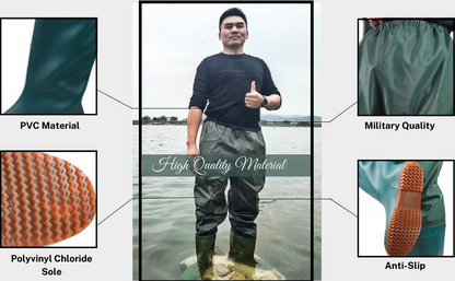 Fishing Shoes | Hip Waders | Waterproof Anti-Slip PVC Boots for Fishing, Farming & Outdoor Work